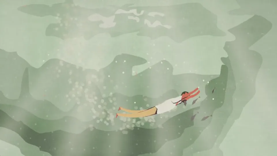 Figure descending through a liquid environment