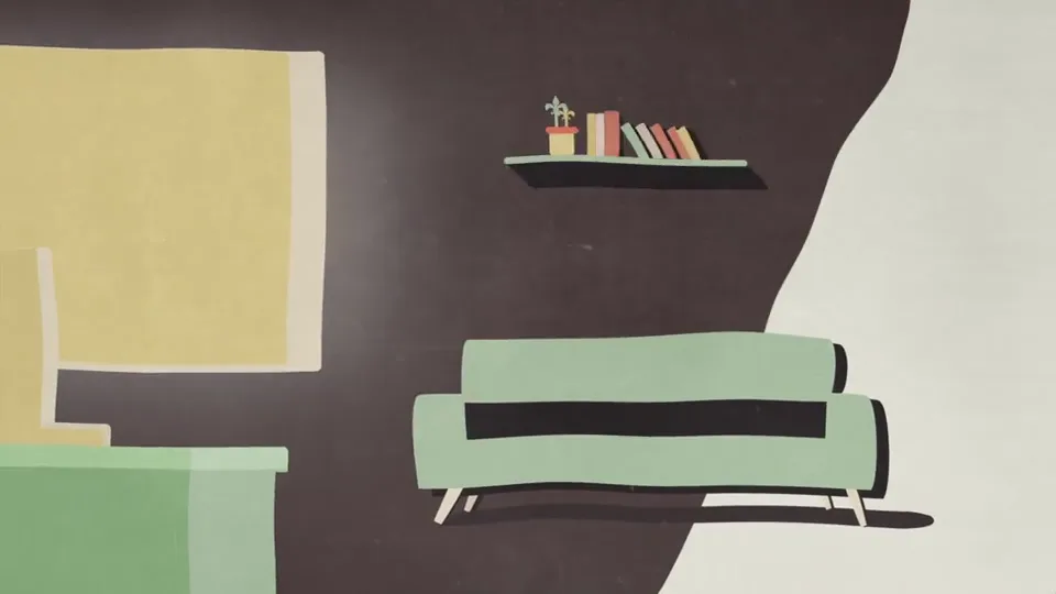 Character isolated in a room