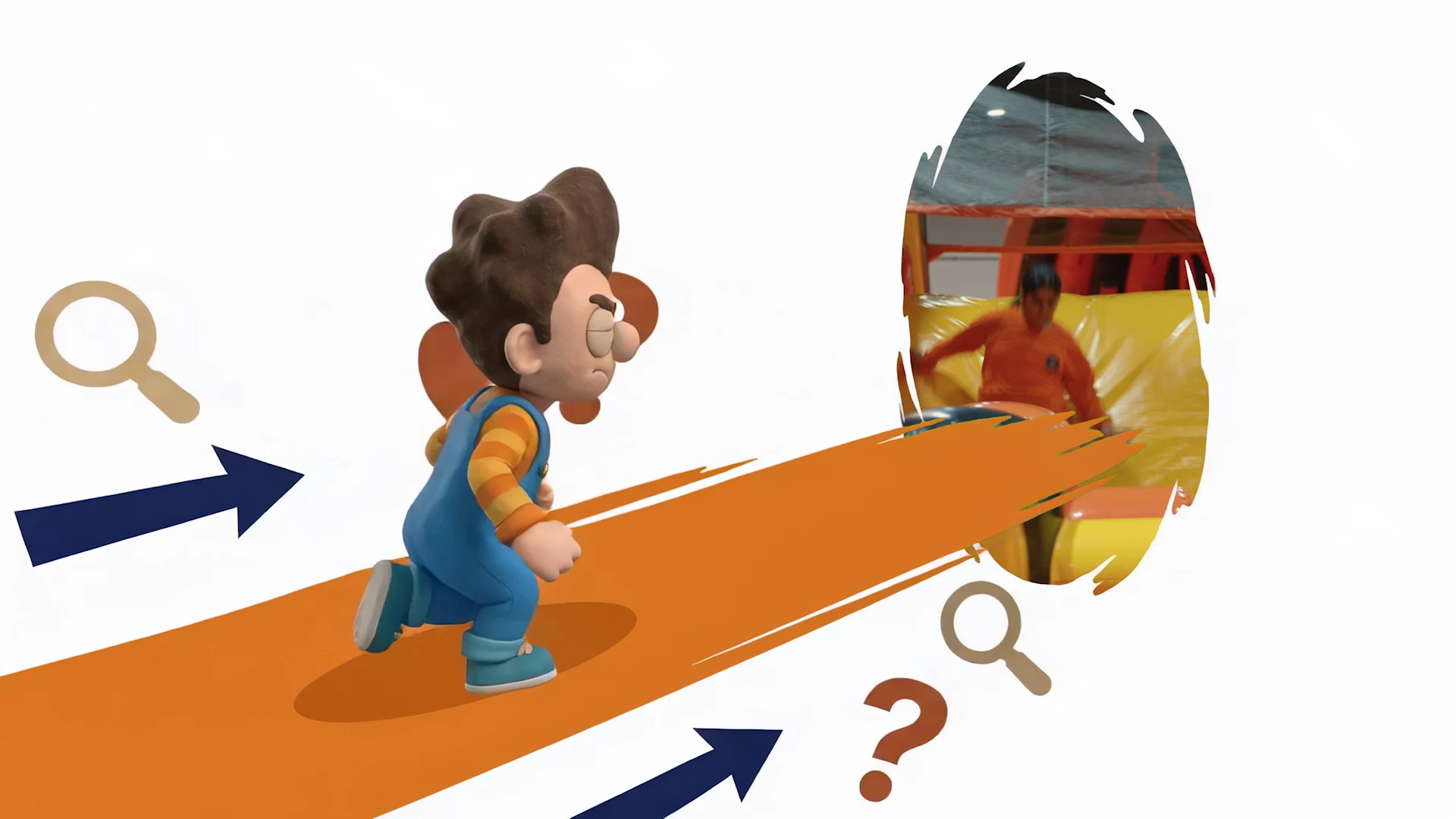 Fodouli runs along an orange trail toward the next live-action challenge