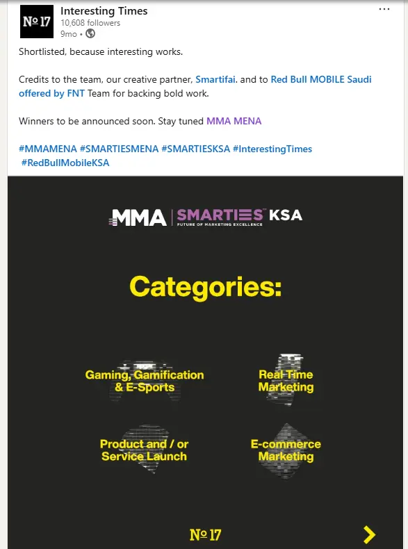 Interesting Times announcement for Red Bull MOBILE Saudi MMA Smarties KSA shortlist