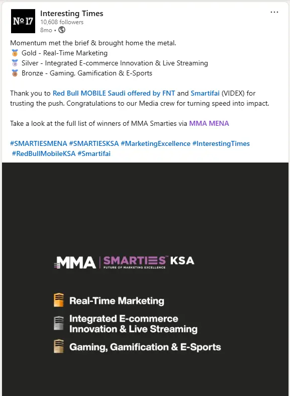 Interesting Times announcement for Red Bull MOBILE Saudi MMA Smarties KSA wins