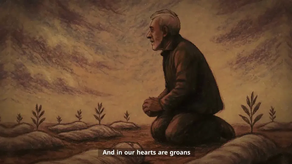 The old man kneels in grief